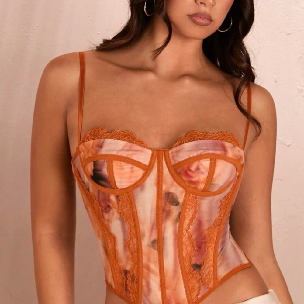 Women's Orange Lace-Trim  Corset Top